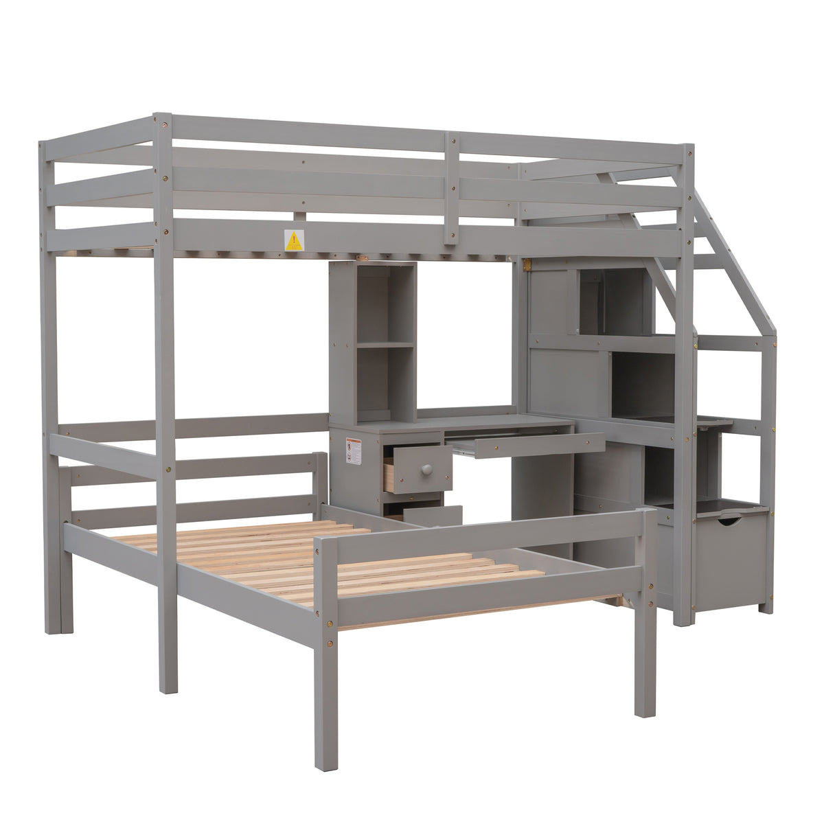 Twin Loft Bed with Storage Gray