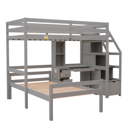 Twin Loft Bed with Storage Gray