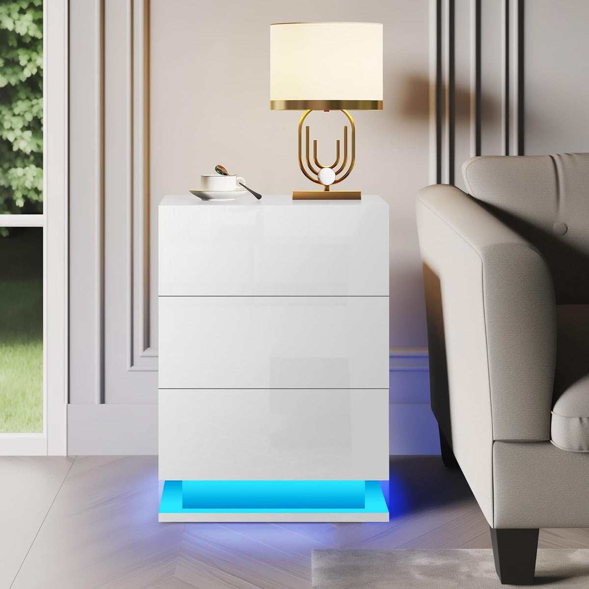 Modern 3-Drawer LED Bedside Table