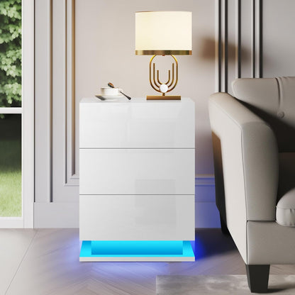 Modern 3-Drawer LED Bedside Table
