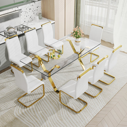 Glass Dining Table with Gold Metal Legs
