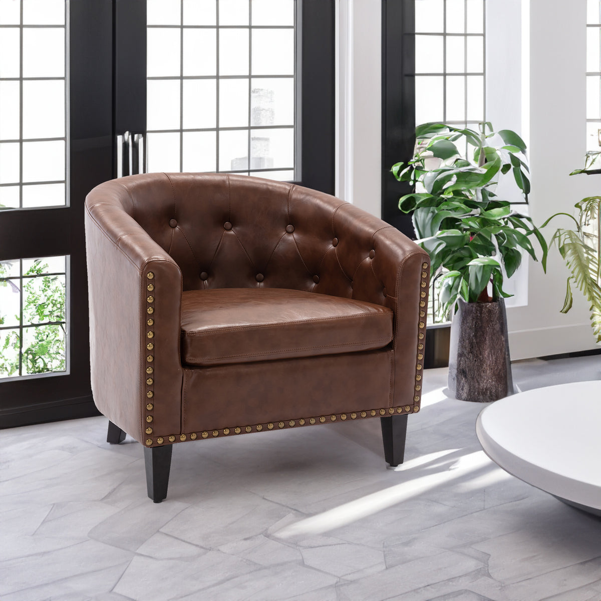 PU Leather Barrel Club Chair – Tufted Lounge Design