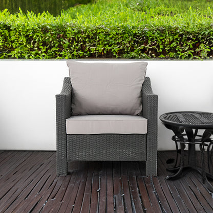 Grey PE Wicker Outdoor Club Chairs – Set of 2 with Cushions