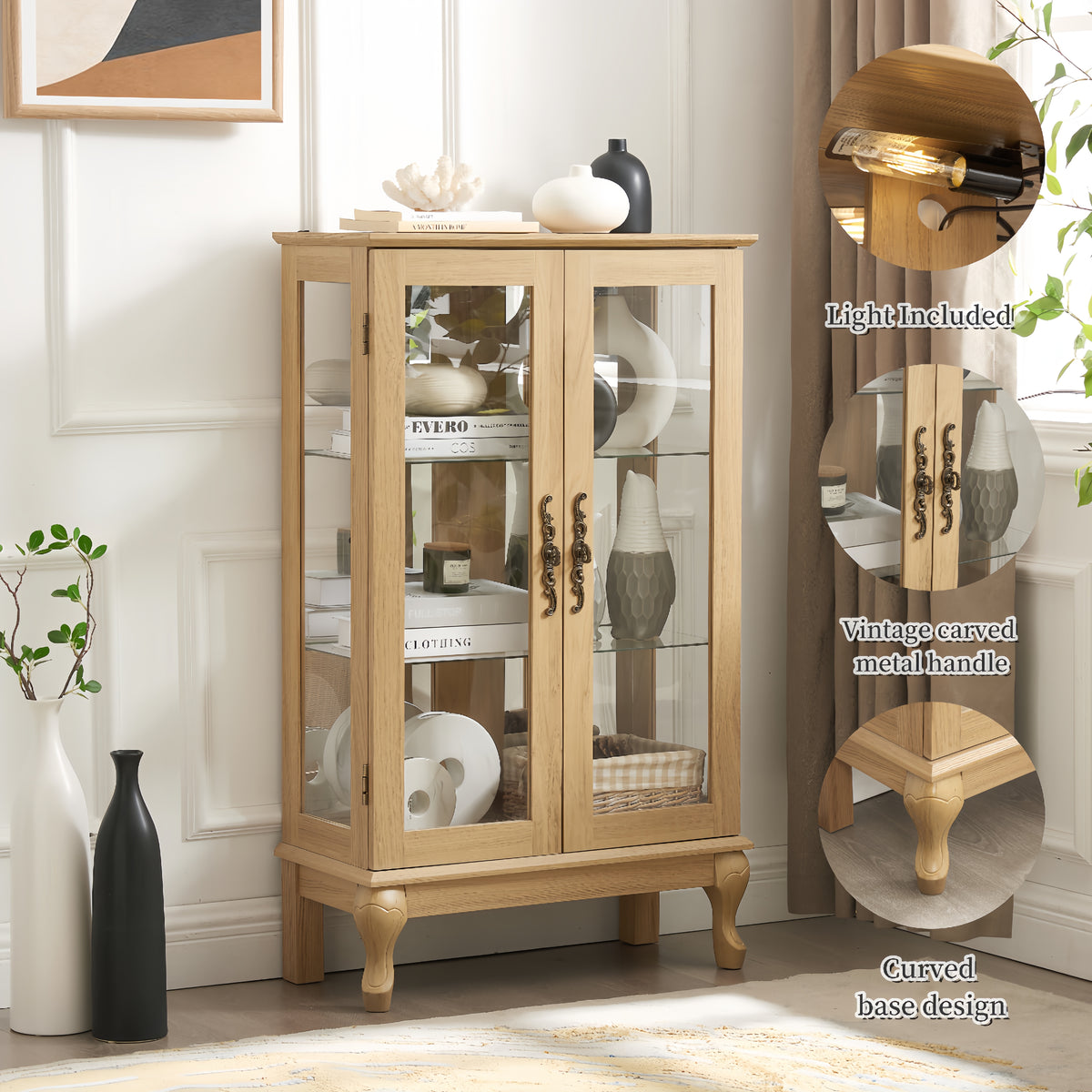Dual Door Curio Display Cabinet with LED Light