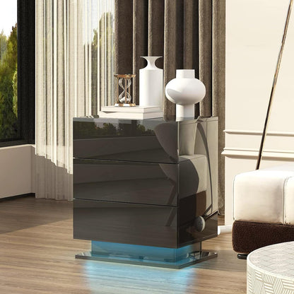 3-Drawer LED Bedside Table