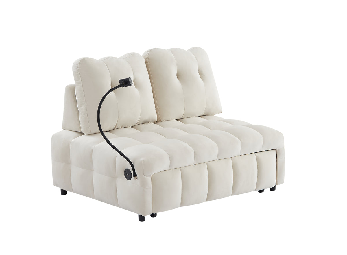 Velvet Sofa Bed with Storage – Beige