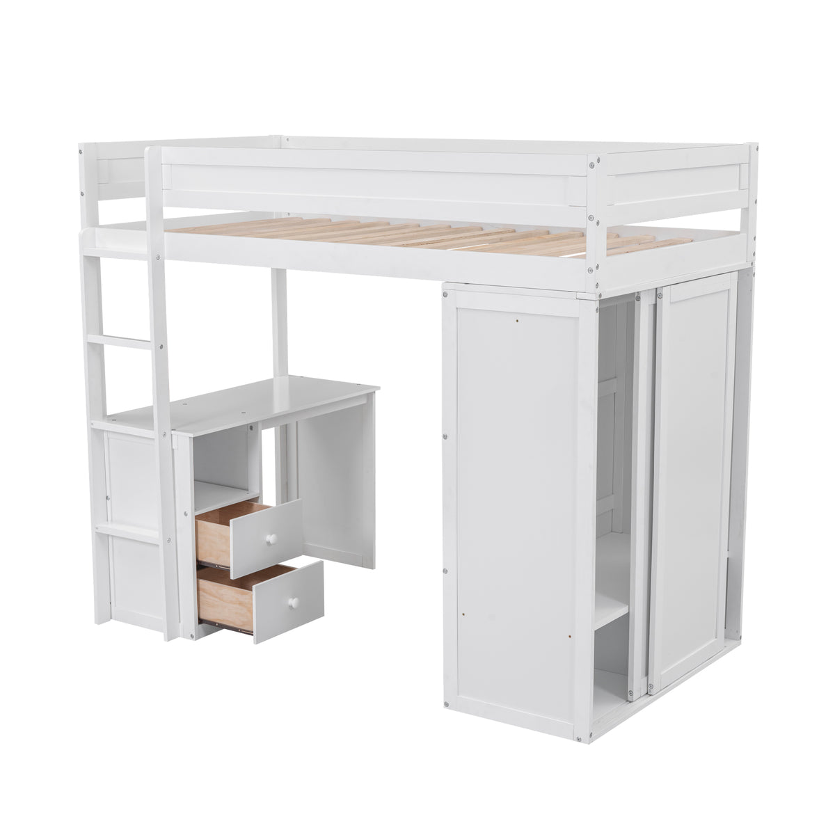 White Twin Loft Bed with Desk