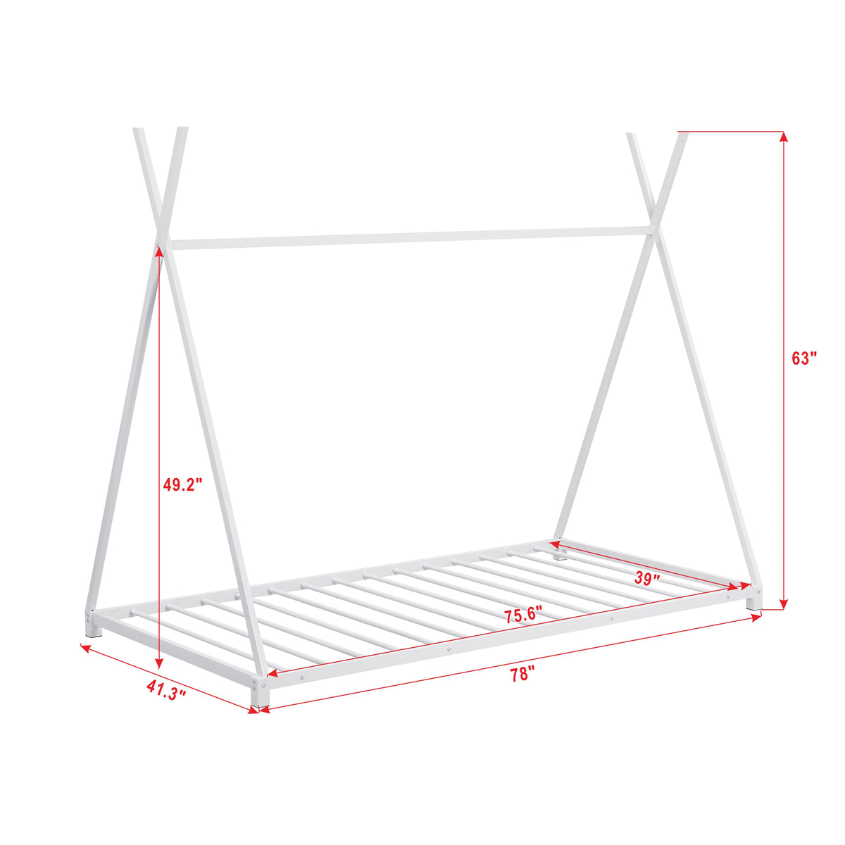 Metal Platform Bed White Triangle Frame
