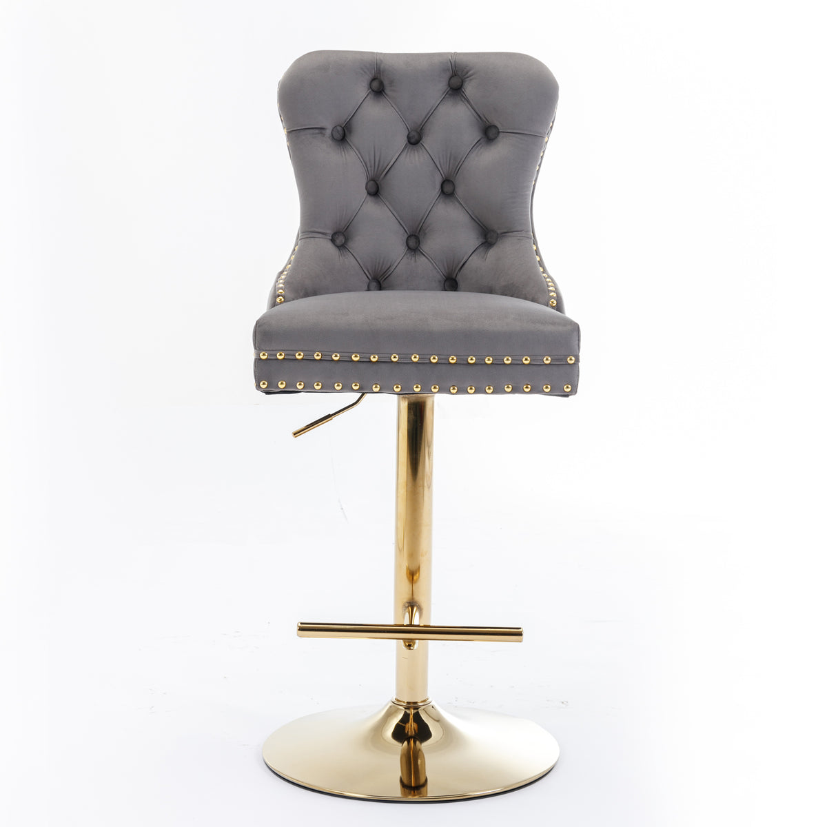 Adjustable Velvet Bar Stool Set of 2 Gray