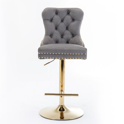 Adjustable Velvet Bar Stool Set of 2 Gray