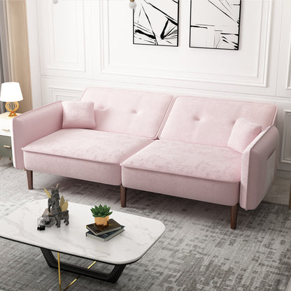 Pink Velvet Convertible Sofa Bed – Wood Legs