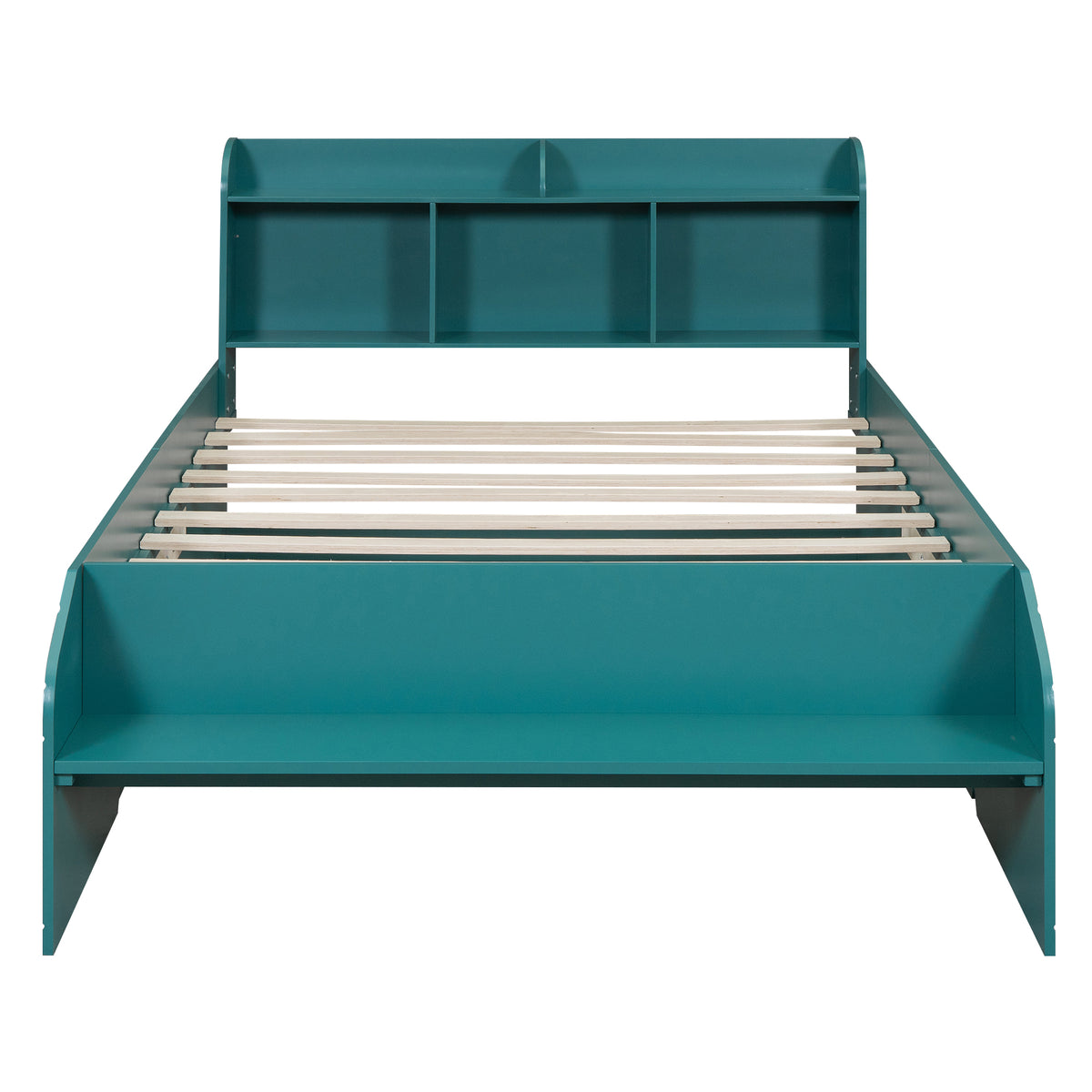 Full Platform Bed with Headboard Dark Green