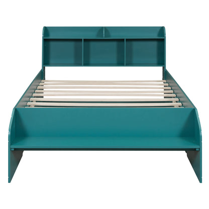 Full Platform Bed with Headboard Dark Green