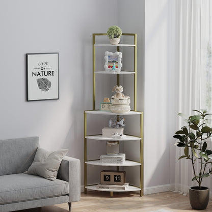 6-Tier Wooden Bookshelf Corner Storage Brown