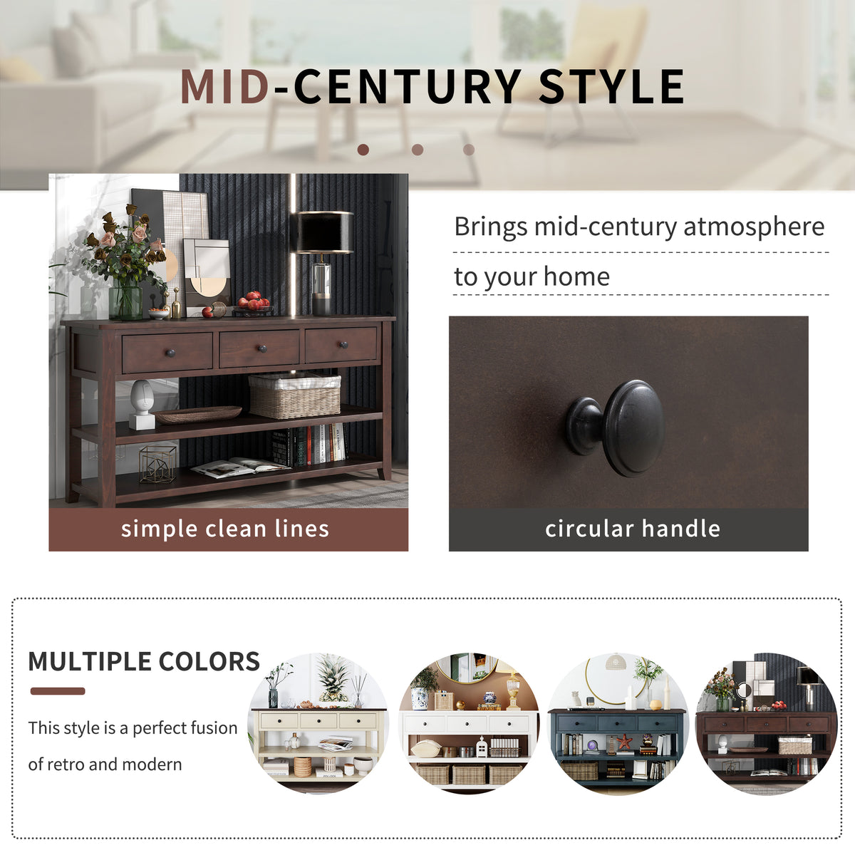 Retro Wood Console Table – Espresso Finish