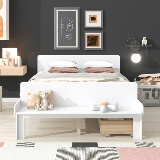 Full Bed with Bench White