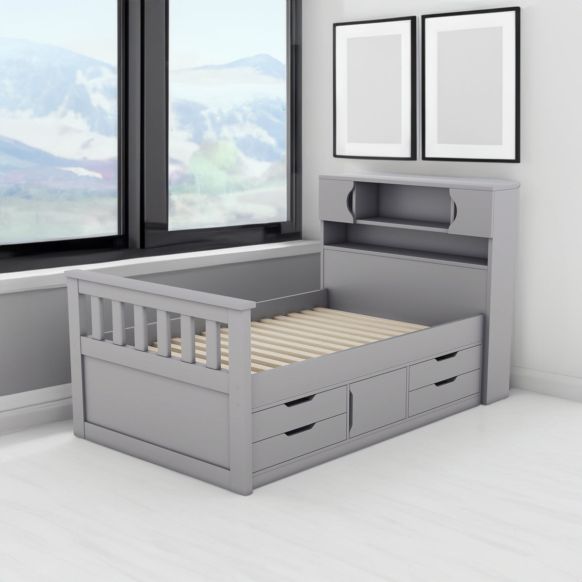 Twin Captain Platform Bed Gray