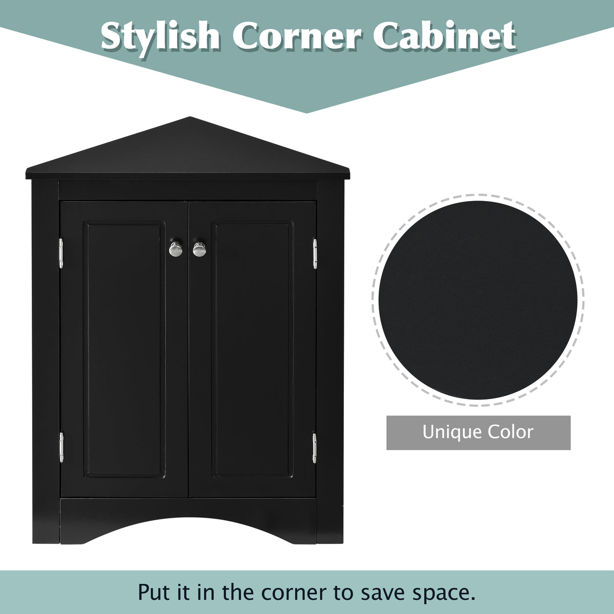 Black Corner Bathroom Cabinet with Shelves