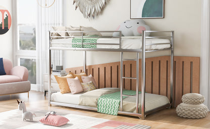 Metal Twin Bunk Bed with Ladder Silver