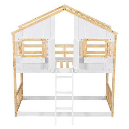 Twin House Bunk Bed Natural White