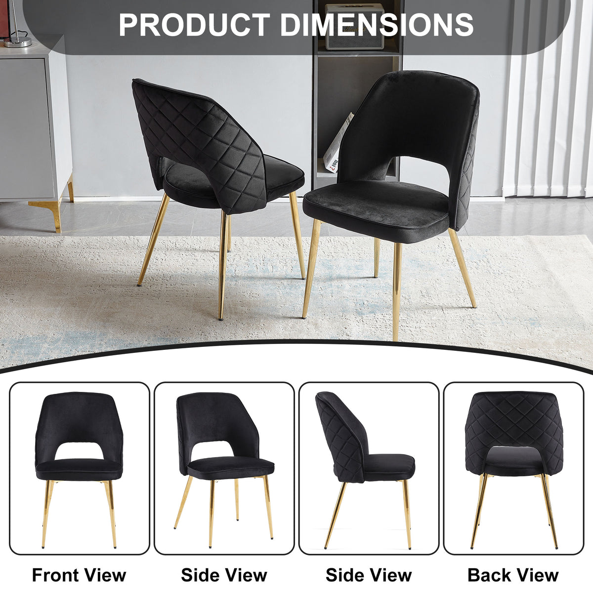 Black Velvet Dining Chairs Set of 4 Modern