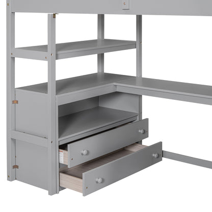 Twin Loft Bed with Storage Gray