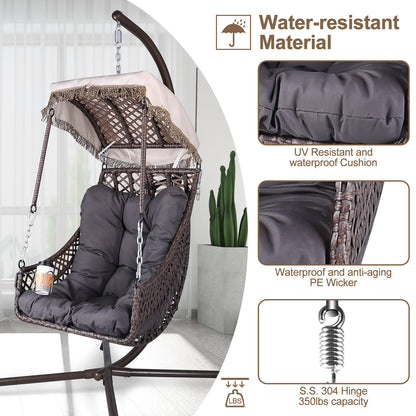 Rattan Swing Egg Chair with Stand Beige