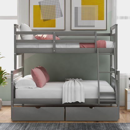 Twin Over Full Bunk Bed with Ladder Gray