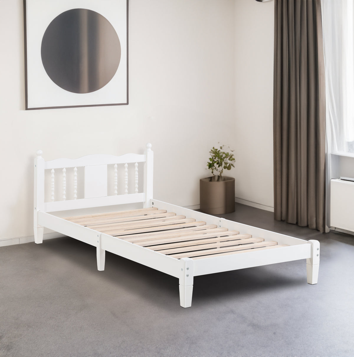 Twin Upholstered Bed with Column Headboard