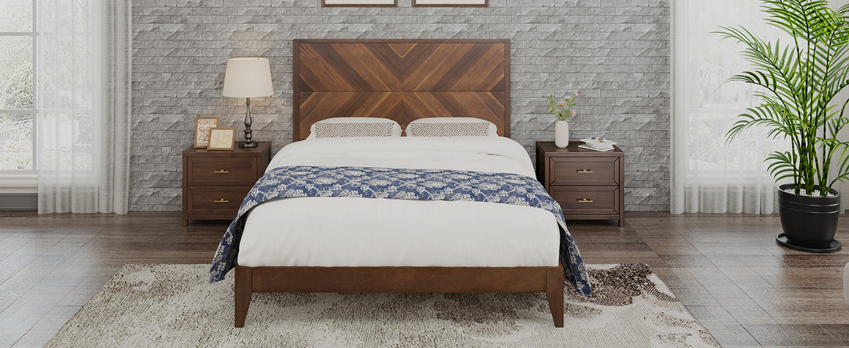 Mid-Century Platform Bed King Walnut