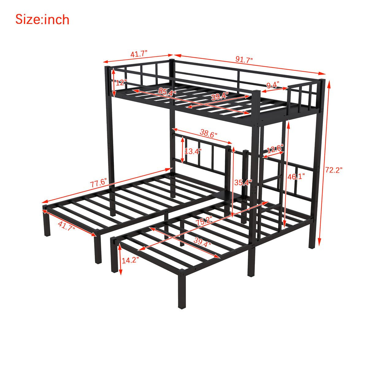 Triple Bunk Bed Black