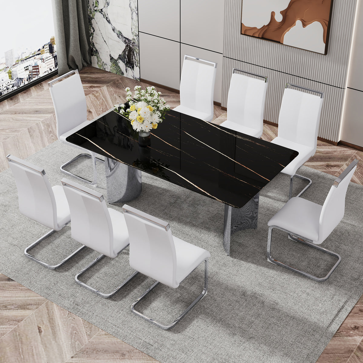 Modern Glass Dining Table Silver Base