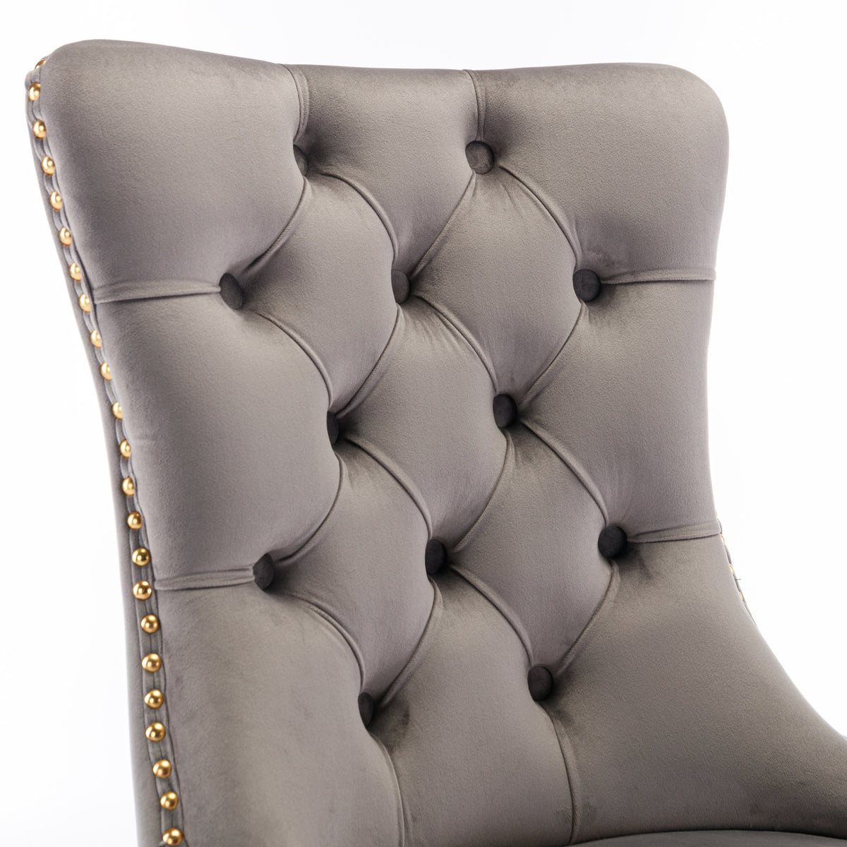 Tufted Velvet Dining Chair Set (2 pcs) – Gray & Gold Legs