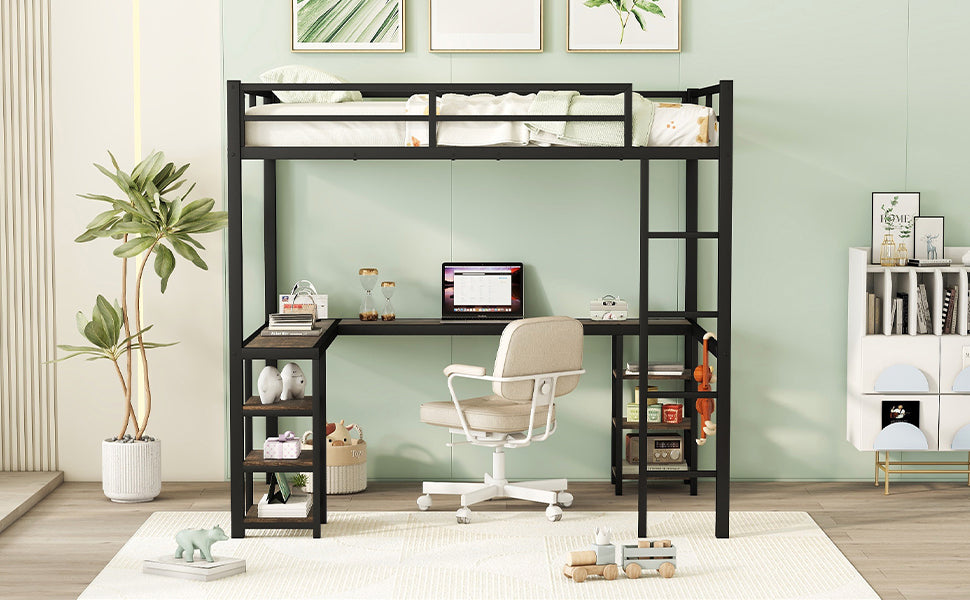 Metal Loft Bed Black