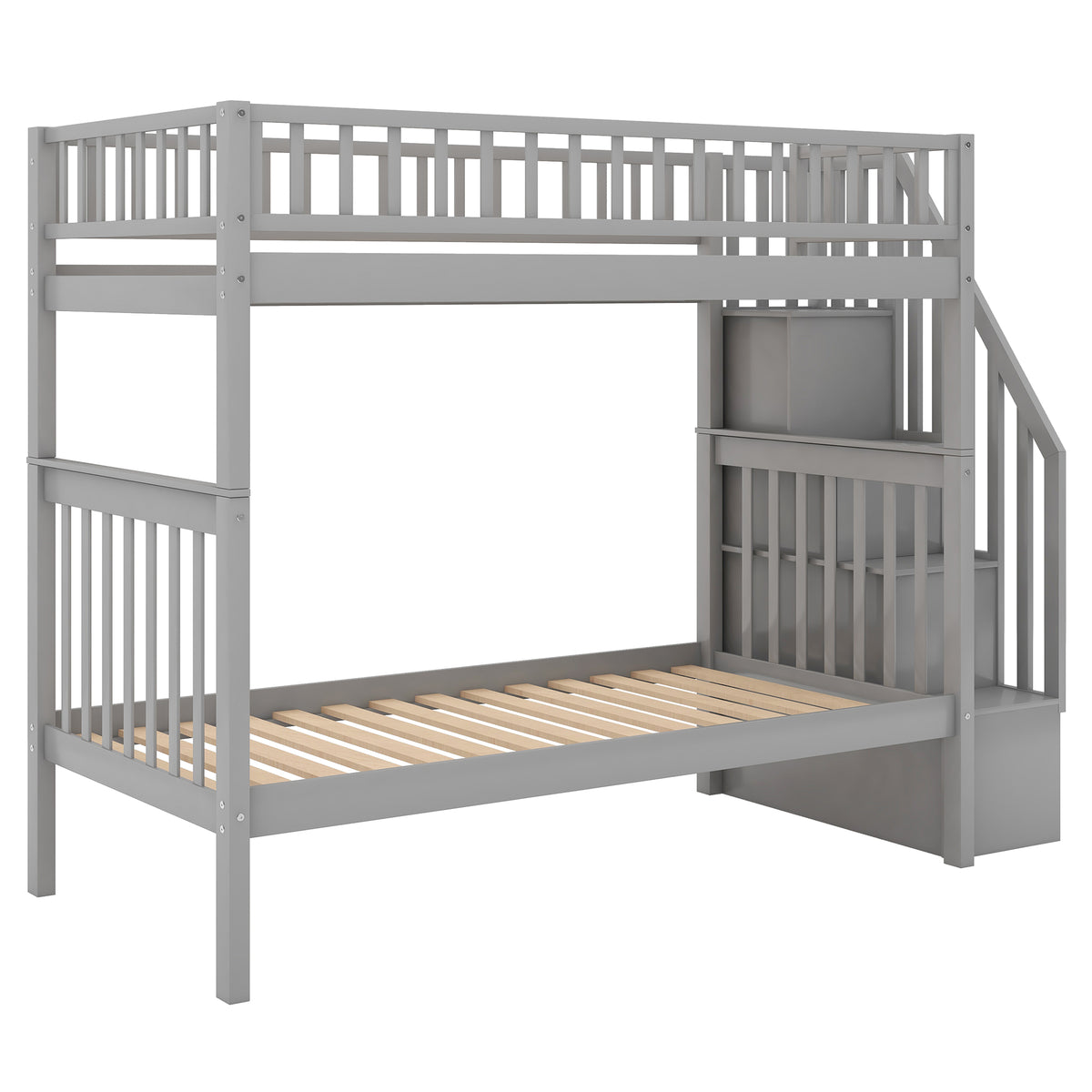 Twin Over Twin Bunk Bed with Trundle Gray
