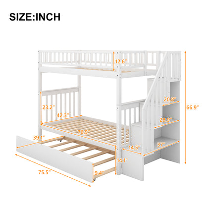 Twin Bunk Bed with Trundle White