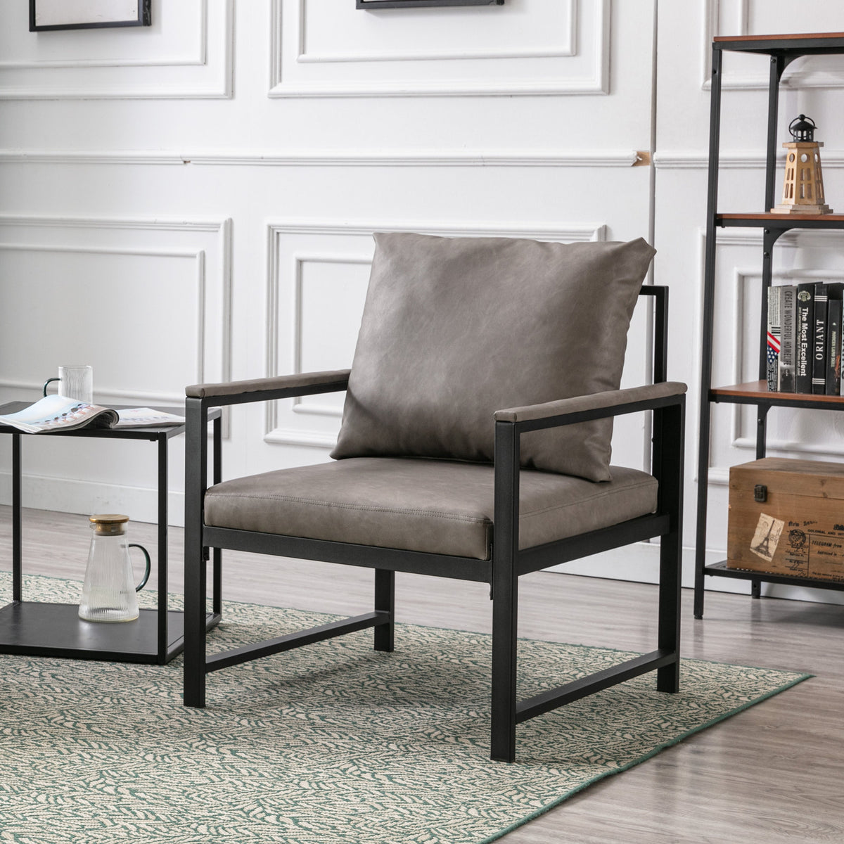 Faux Leather Accent Chair – Charcoal Gray