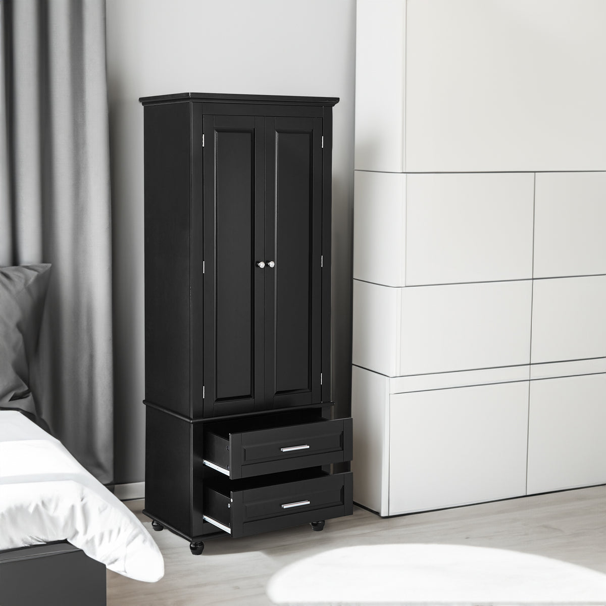 Tall Black Storage Cabinet with Drawers