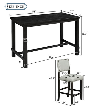 Espresso 5-Piece Counter Height Dining Set – Solid Wood Table with Upholstered Chairs
