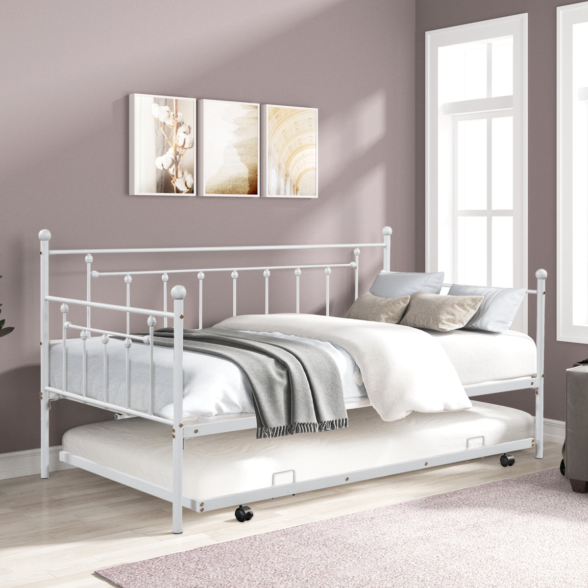Metal Double Platform Bed Light Gray