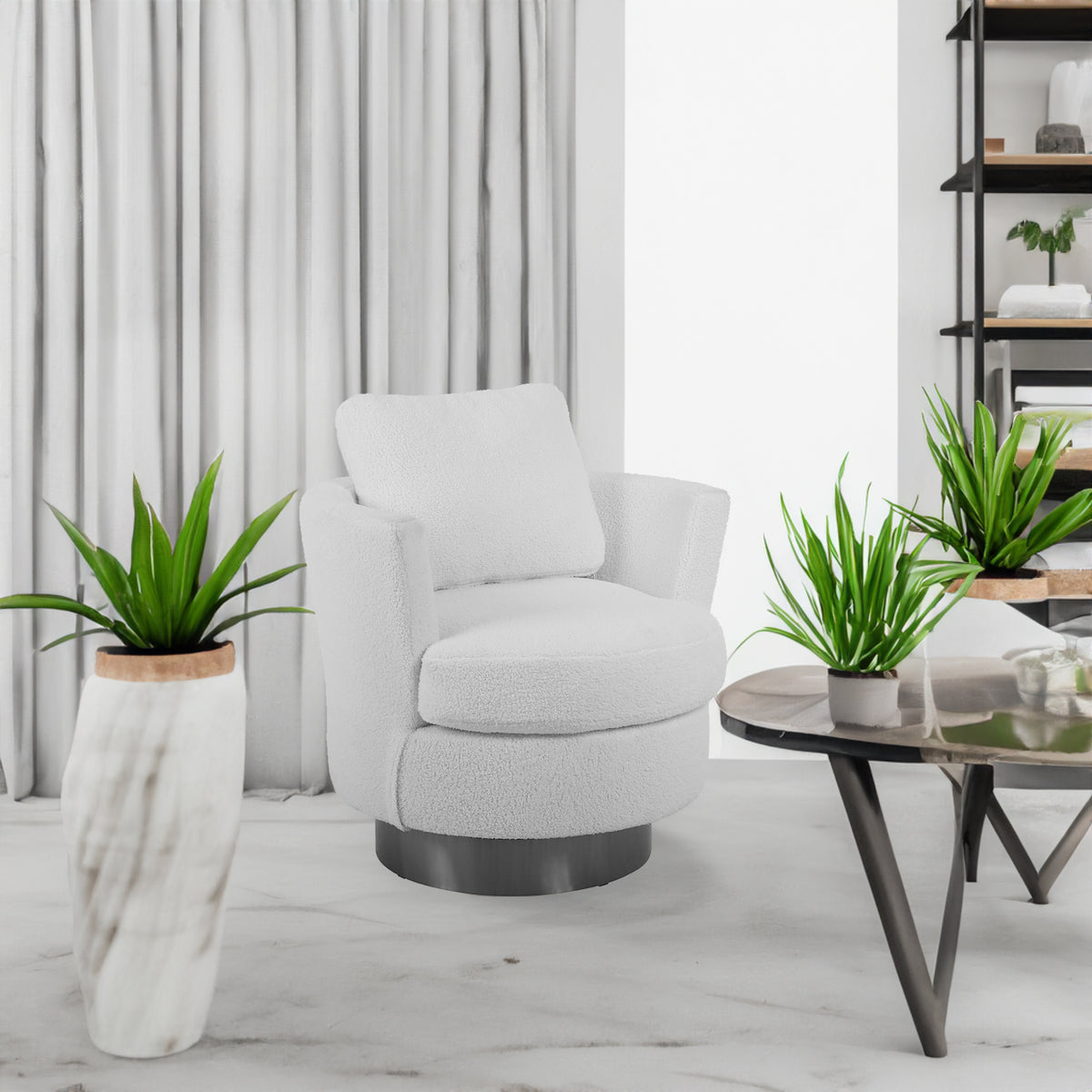 Teddy Barrel Accent Chair – White