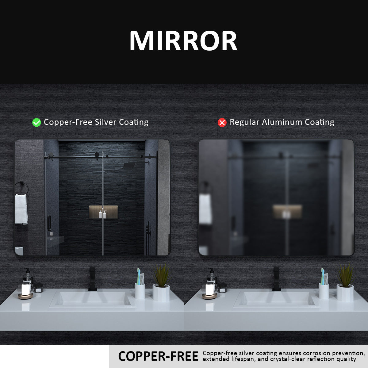 Aluminum Bathroom Mirror Matte Black