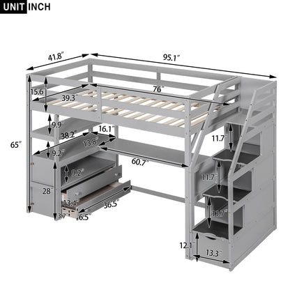 Twin Loft Bed with Storage Gray