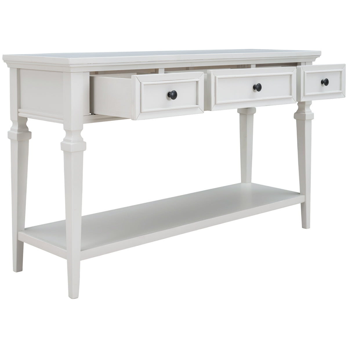 White Wood Console Table with Drawers