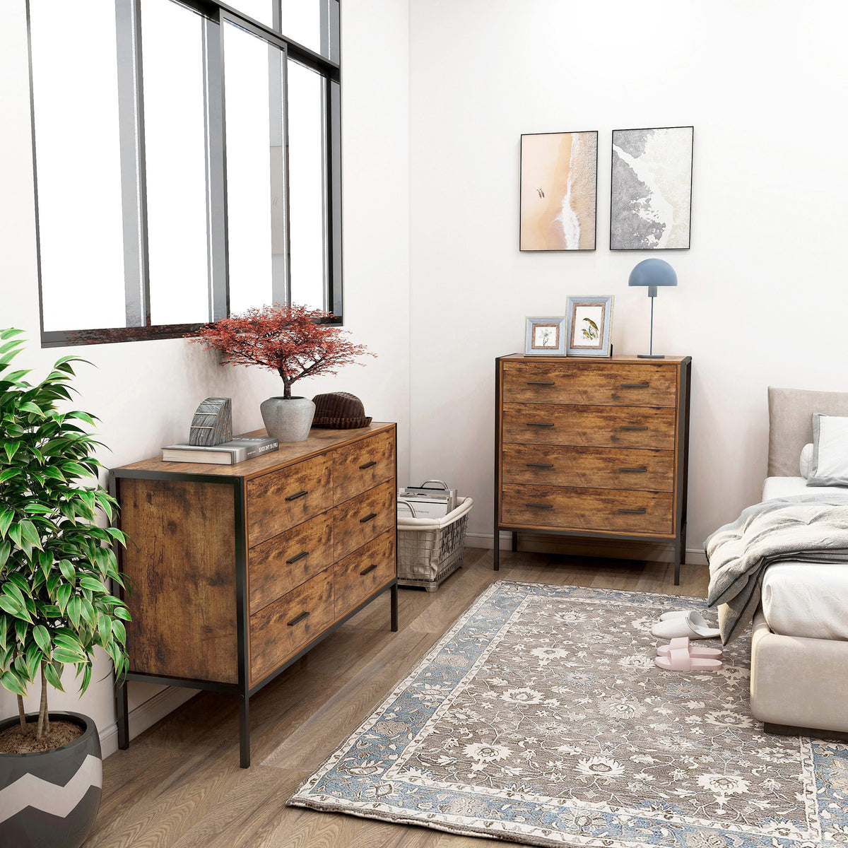 Industrial 6-Drawer Dresser with Steel Frame