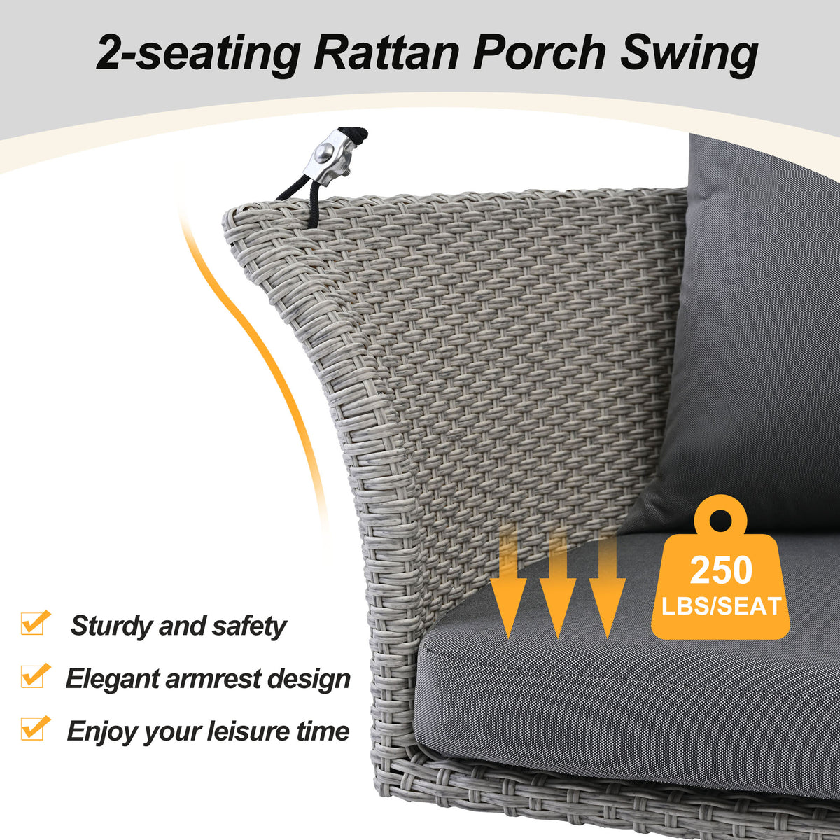 Hanging Swing Chair with Ropes Wicker Cushion