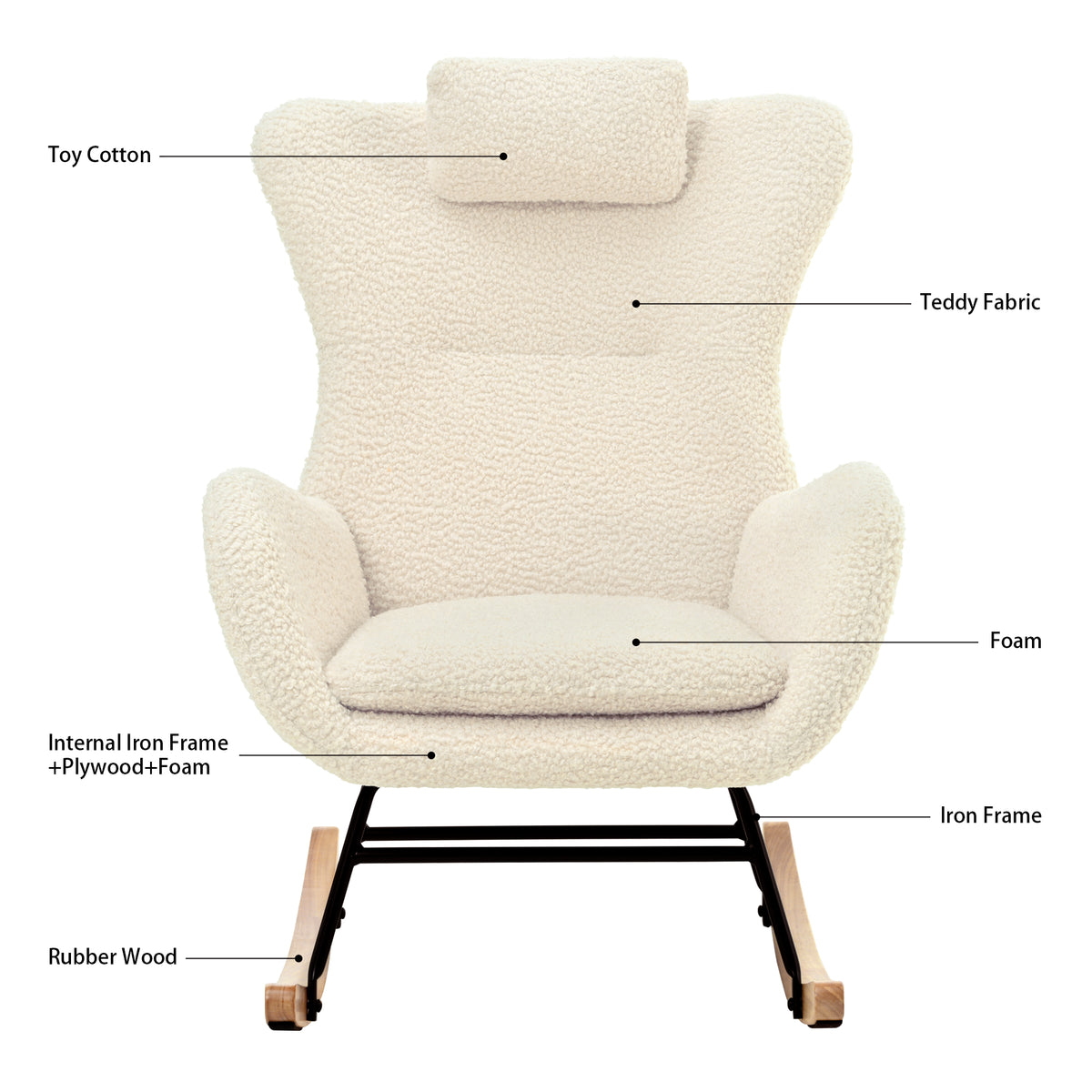 Modern Rocking Chair – Rubber Legs & Chenille Fabric
