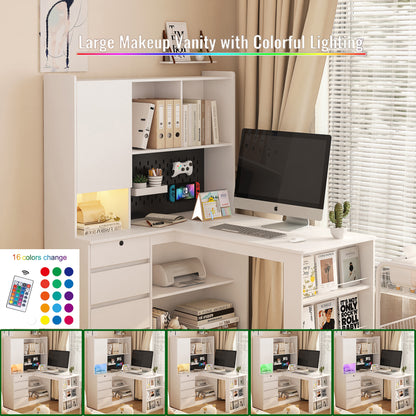 L-Shaped Office Desk with Bookshelf and Storage