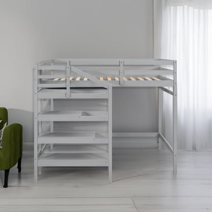 Full Loft Bed with Built-in Storage Gray
