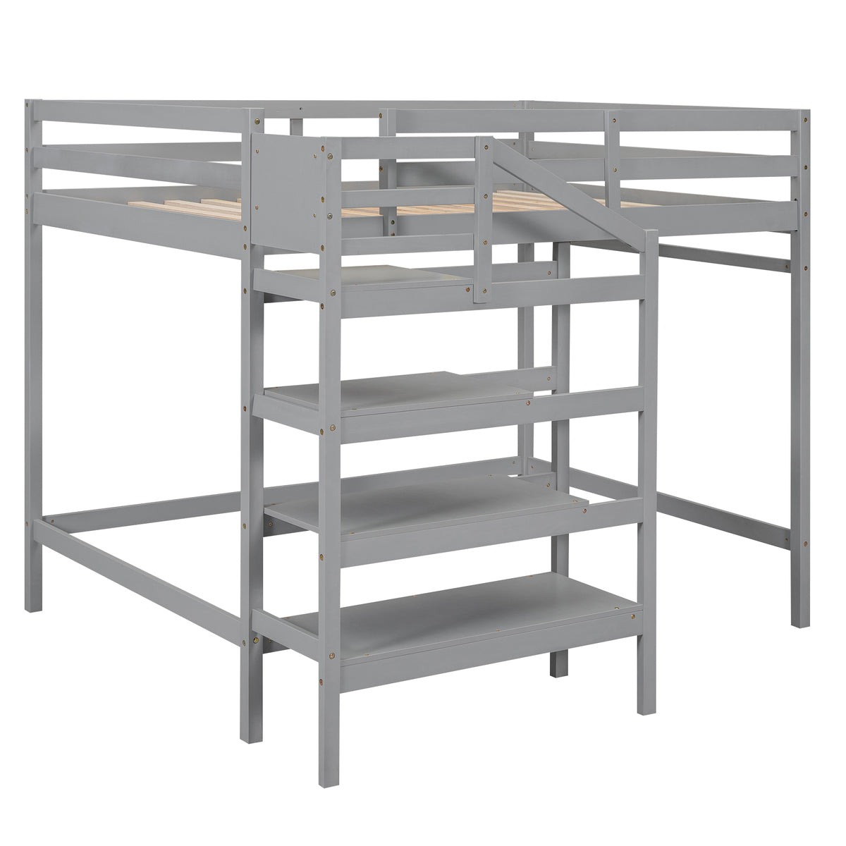 Full Loft Bed with Built-in Storage Gray